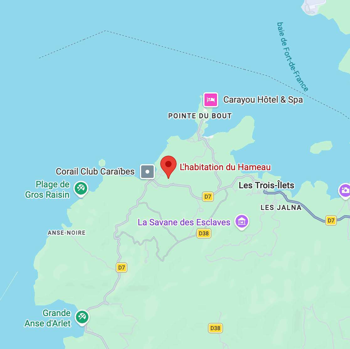 Plan d'accès à L'Habitation du Hameau, Les Trois-Îlets